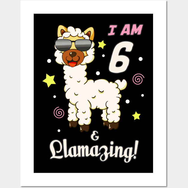 Funny Llama Alpaca 6th Birthday Kids Wall Art by Foxxy Merch